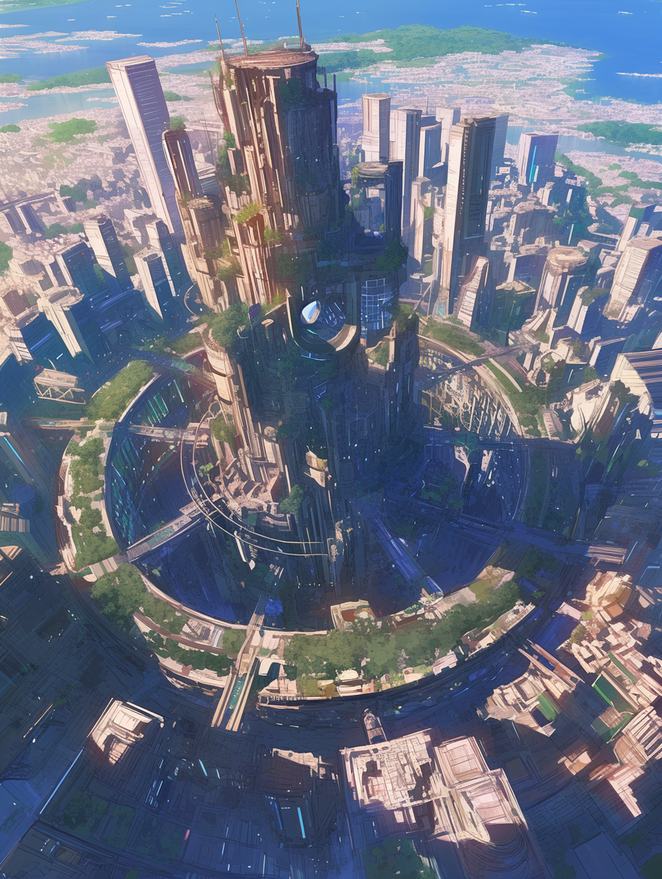 高層建築と円形の都市構造が広がるNeo Tokyoのイメージ